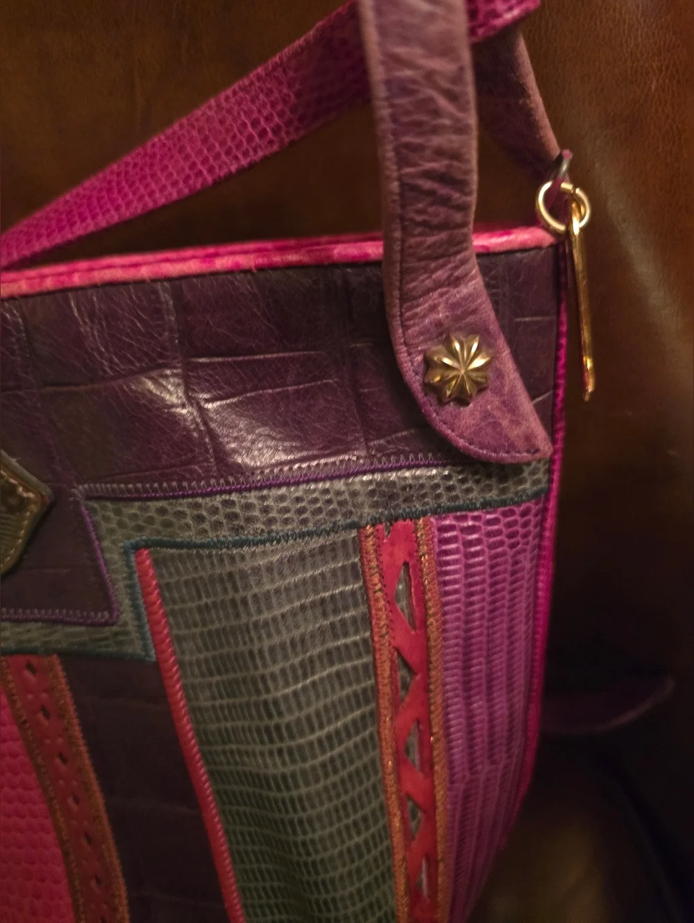 Sharif Vintage Purple & Pink Patchwork Leather Shoulder Bag
